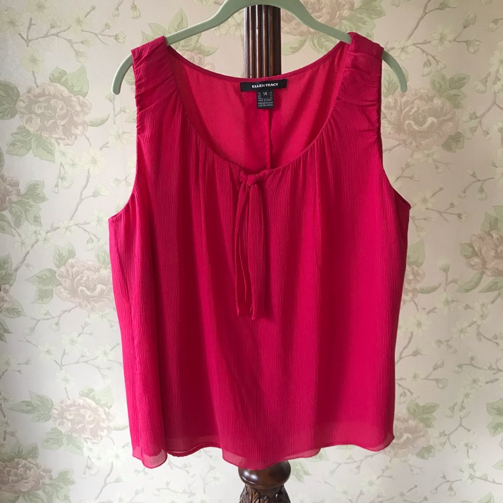 Pink Silk Ellen Tracy Tank with Tie Front Detail